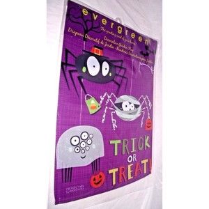 Garden Flag Halloween Spider Bugs Pumpkins Trick Treat Purple Whimsical Fall NEW